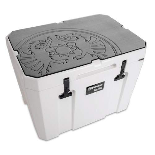 Petromax Haft-Auflage Kühlbox kx50 grau mit Drachenemblem
