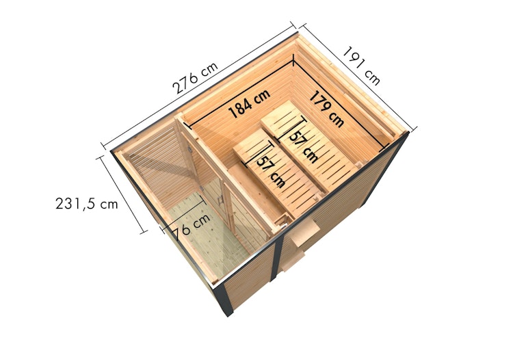 Karibu Saunahaus Ares 1 - Hybridhaus mit Metallrahmen - 38 mm inkl. gratis Sauna-Zubehörset im Wert von 234,94 €