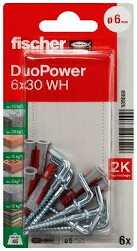 FISCHER DuoPower 6 x 30 WH mit Winkelhaken (6 Stück) 535000