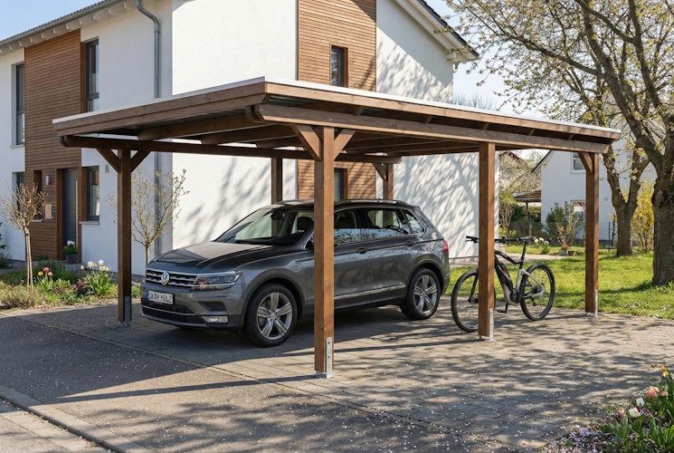Skan Holz Emsland - Flachdach Carport aus Leimholz Breite 402 cm