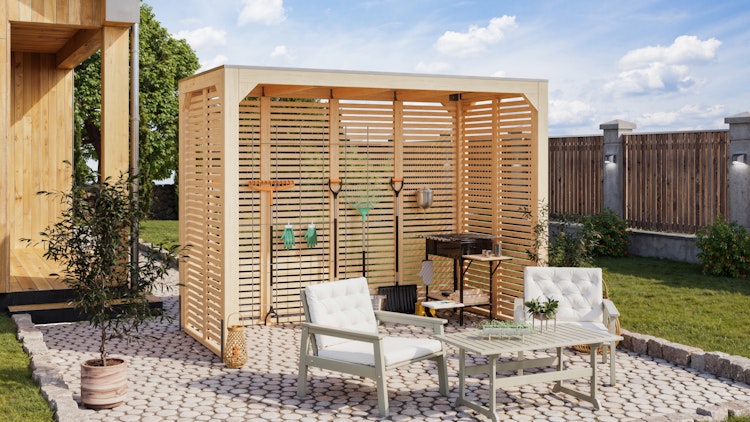 Karibu Pavillon Cubus halb mit Flachdach