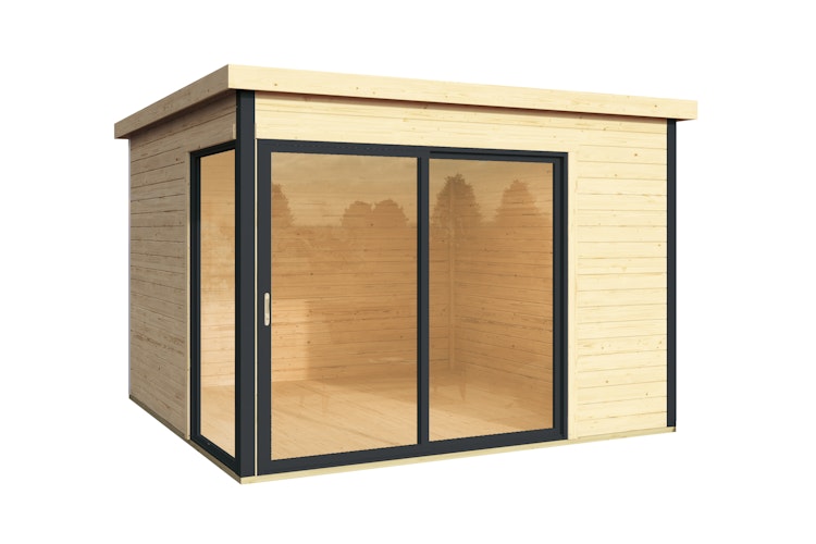 Wolff Finnhaus Gartenhaus Studio 44-B mit Alu-Eckverkleidung/Schiebetür