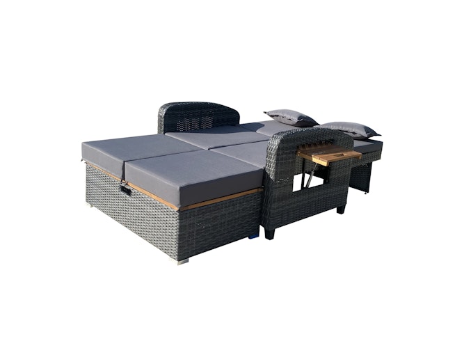 Garden Pleasure Funktionssofa BARI, Polyrattan Dunkelgrau / Kissen 100 % Polyester Dunkelgrau