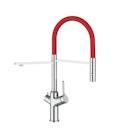 Vorschaubild 4 Wege Wasserhahn Küchenarmatur, BOD, mit 360° schwenkbarem Auslauf, abnehmbare 2 strahl Handbrause, Verchromt / Rot