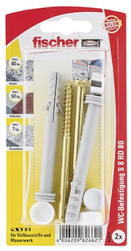 FISCHER WC-Befestigung S 8 RD 80 CR K (2 Stück)