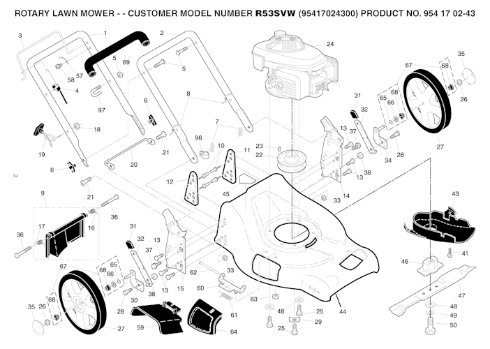 Husqvarna Rasenmäher gelegentliche Nutzung R53 SVW, 95417024300, 954170243, 2005-02