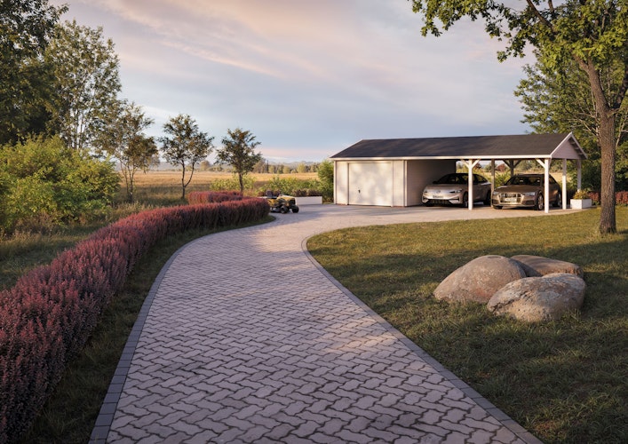 Palmako Garage Roger 19,0 + 33,2 m² - 44 mm - mit Sektionaltor