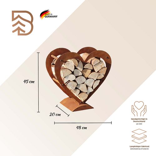 Badeko Herz-Holzregal-Set: 45 & 58 cm hoch in Edelrostoptik