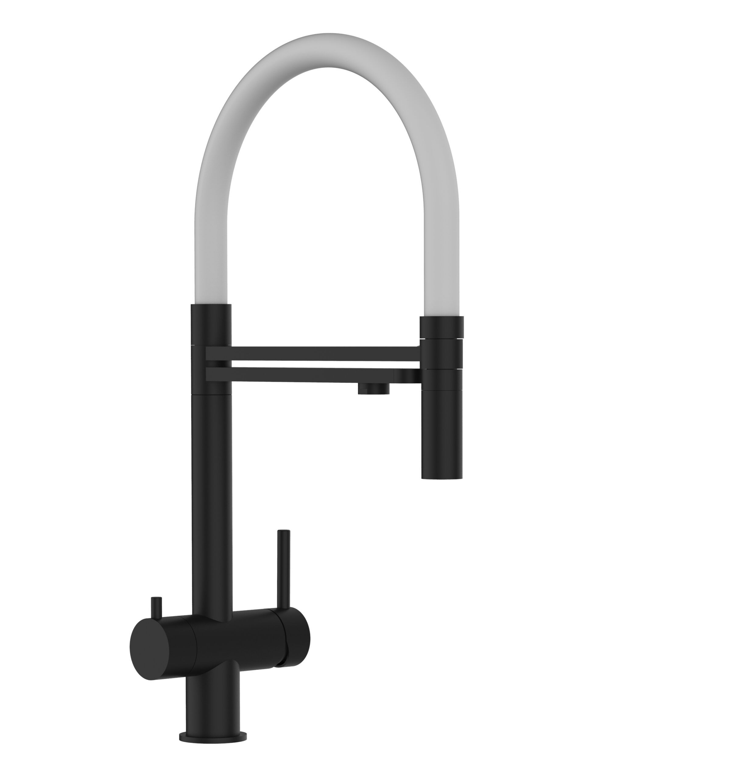3 Wege Wasserhahn Küchenarmatur, Edelstahl Massiv mit 360° schwenkbarem Auslauf und abnehmbare 2 strahl Handbrause, PVD Schwarz Matt / Weiß