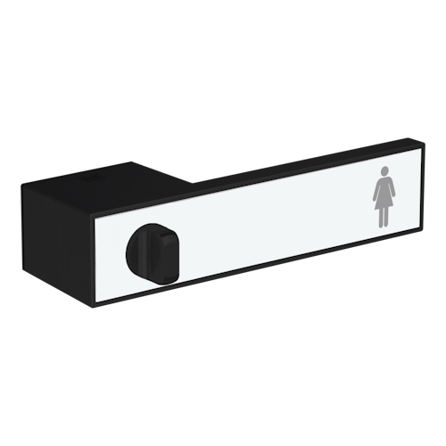 Griffwerk FRAME 1.0 | DESIGN MANUFAKTUR -Graphitschwarz Griffpaar -Frame -Resopal-Inlay kristallweiß seidenmatt RAL 9016 -Symbol (F/M)-WC rechts