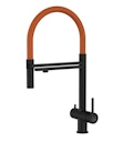 Vorschaubild 3 Wege Wasserhahn Küchenarmatur, Edelstahl Massiv mit 360° schwenkbarem Auslauf und abnehmbare 2 strahl Handbrause, PVD Schwarz Matt / Orange