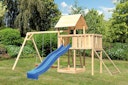 Vorschaubild Akubi Kinderspielturm Lotti mit Satteldach inkl. Wellenrutsche, Doppelschaukelanbau, Anbauplattform und Netzrampe