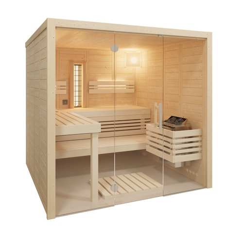 Infraworld Sauna Solido Glas Complete 212 - 40 mm Multifunktionssauna inkl. 5-teiligem gratis Zubehörset