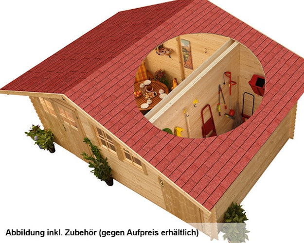 Karibu Gartenhaus Blockbohlenhaus Mittelwandhaus Radur 0 - 28 mm