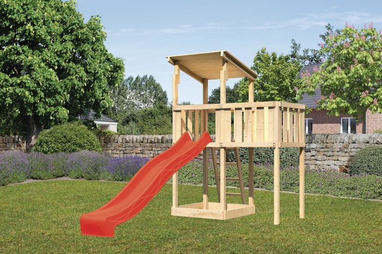 Akubi Kinderspielturm Anna mit Pultdach inkl. Anbauplattform und Wellenrutsche