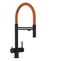 3 Wege Wasserhahn Küchenarmatur, Edelstahl Massiv mit 360° schwenkbarem Auslauf und abnehmbare 2 strahl Handbrause, PVD Schwarz Matt / Orange