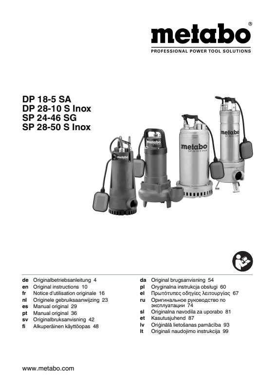 Bedienungsanleitung fÃ¼r Metabo Schmutzwasserpumpe SP 28-50 S Inox
