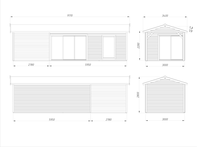 Palmako Gartenhaus Amanda 17,1 +7,8 m² Slide Plus- 44 mm