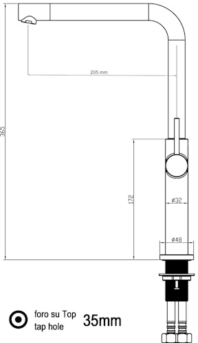 Minimalistischer Wasserhahn Küchenarmatur, TECNO, mit 360° schwenkbarem L-Auslauf, Verchromt / Schwarz Granit