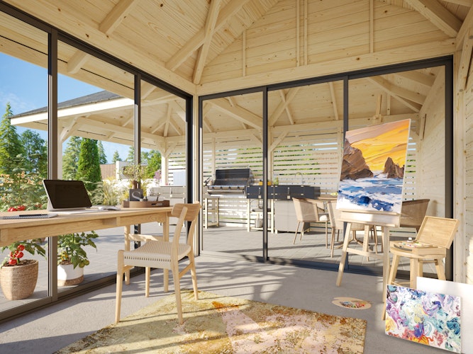 Palmako Pavillon Bianca 24,9 m² Set 511 Slide Plus mit Isolierglas-Schiebetüren