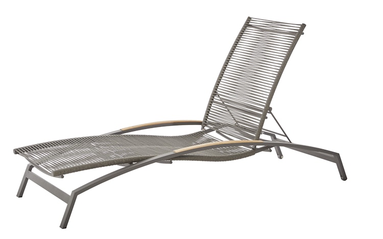 Diamond Garden Liege VALENCIA, Edelstahl Dunkelgrau / Rope Grau / Premium Teak-Armlehnen