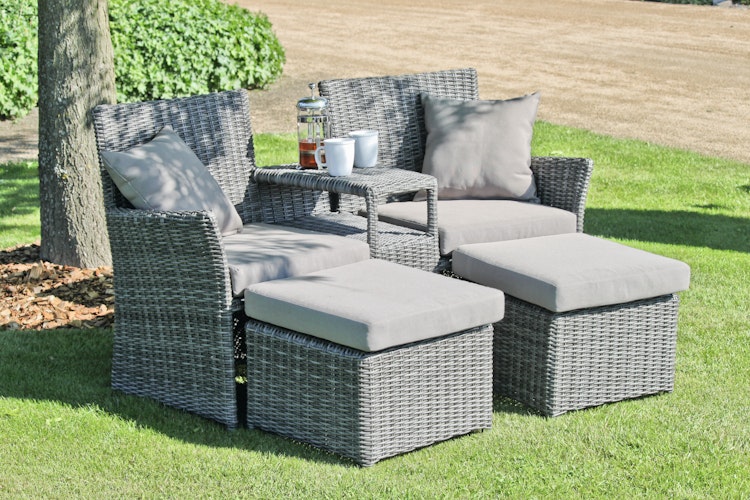 Garden Pleasure Doppelsessel-Set CALGARY, Polyrattan Graubraun / Kissen 100 % Polyester Grau