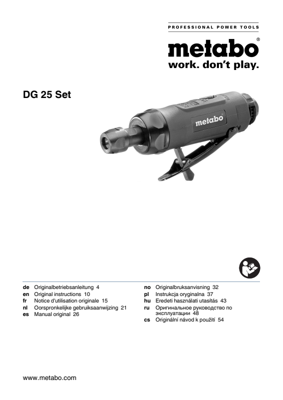 Bedienungsanleitung fÃ¼r Metabo Druckluft-Geradschleifer DG 25 Set