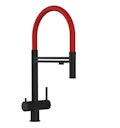 Vorschaubild 3 Wege Wasserhahn Küchenarmatur, Edelstahl Massiv mit 360° schwenkbarem Auslauf und abnehmbare 2 strahl Handbrause, PVD Schwarz Matt / Rot