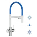 Vorschaubild 5 Wege Wasserhahn Küchenarmatur, Edelstahl Massiv mit 360° schwenkbarem Auslauf, abnehmbare 2 strahl Handbrause, Hochglanz / Blau