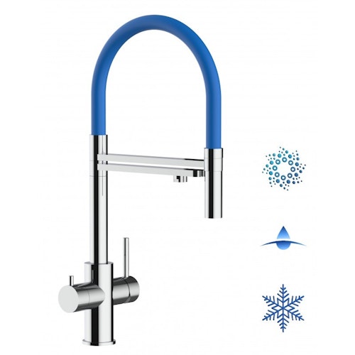 5 Wege Wasserhahn Küchenarmatur, Edelstahl Massiv mit 360° schwenkbarem Auslauf, abnehmbare 2 strahl Handbrause, Hochglanz / Blau