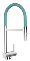 Wasserhahn Vorfenster Küchenarmatur, Umklappbar 6 CM, mit 360° schwenkbarem Auslauf, abnehmbare 2 strahl Handbrause, Verchromt / Türkis