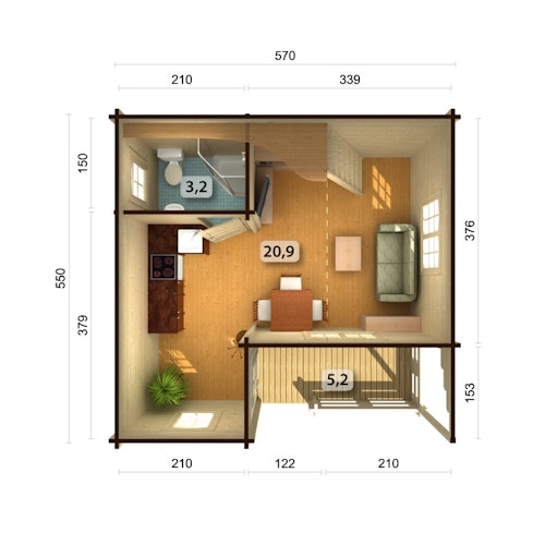 Palmako Ferienhaus Emily 40,1 + 5,2 m² - 70 mm
