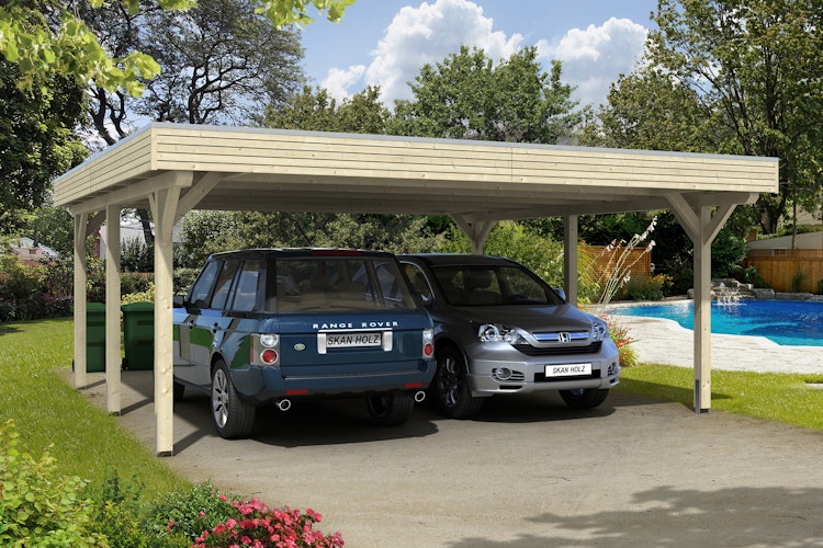 Skan Holz Spessart- Flachdach Doppelcarport aus Leimholz Breite 611 cm