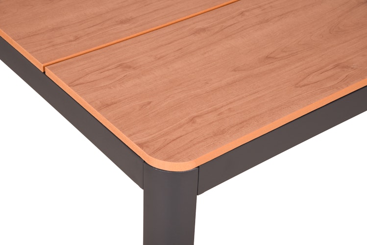 Garden Pleasure Gartenmöbel Set BARLETTA, Tisch 180 x 91 + 4 Stapelsessel, Alu Anthrazit / Nonwood Holz-Optik / Kissen 100 % Polyester