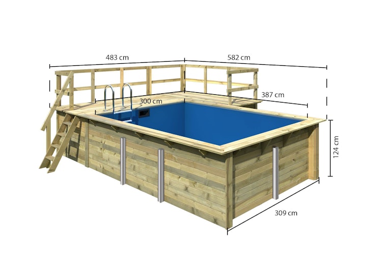 Karibu Rechteck Pool Gr. 2 - 350 x 440 cm - kesseldruckimprägniert Sparset mit Filteranlage 