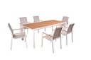 Vorschaubild Garden Pleasure Gartenmöbel Set VENICE 02, Tisch 200 x 100 + 6 Stapelssessel, Alu Weiß / Nonwood Teak-Optik / Kunststoffgewebe Hellgrau