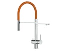 Vorschaubild 3 Wege Wasserhahn Küchenarmatur, Edelstahl Massiv mit 360° schwenkbarem Auslauf, abnehmbare 2 strahl Handbrause, Hochglanz / Orange