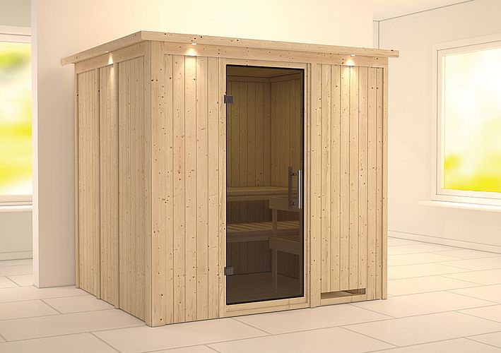Karibu Sauna Sodin mit Fronteinstieg 68 mm inkl. gratis Zubehörpaket im Wert von 126,96€