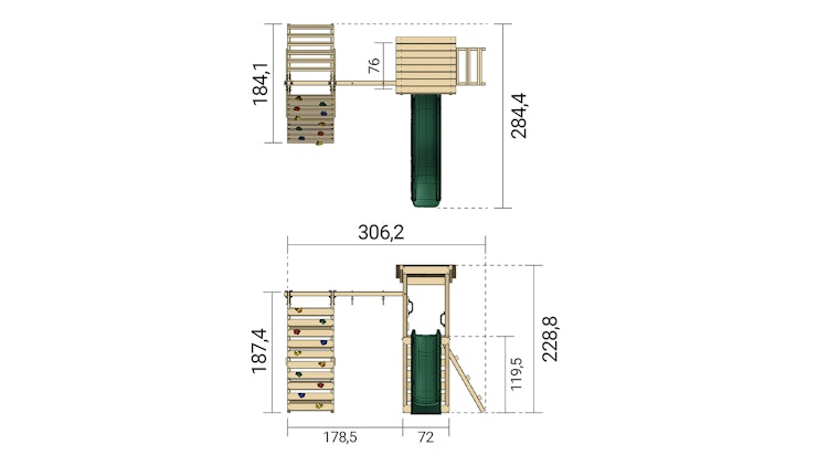 Rebo Spielturm Sevilla inkl. Einzelschaukel, Rutsche und Klettergerüst/Kletterwand - by Weka