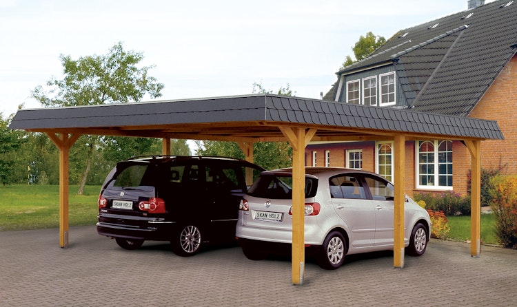 Skan Holz Wendland - Walmdach Doppelcarport aus Leimholz Breite 630 cm
