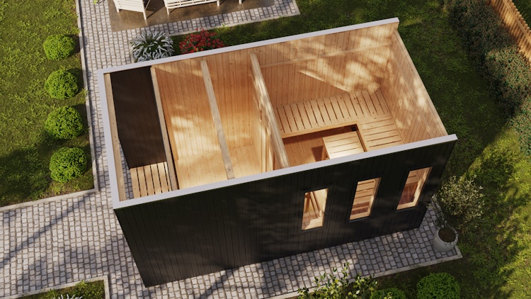 Karibu Design Saunahaus Miramar Blackline mit Vorraum - 73 mm inkl. gratis Sauna-Zubehörset im Wert von 234,94 €