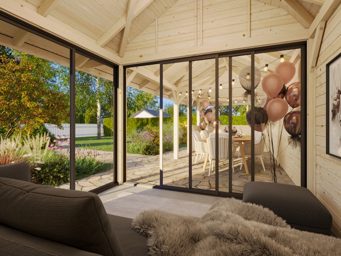 Palmako Pavillon Bianca 24,9 m² Set 515 Slide Plus mit Isolierglas-Schiebetüren