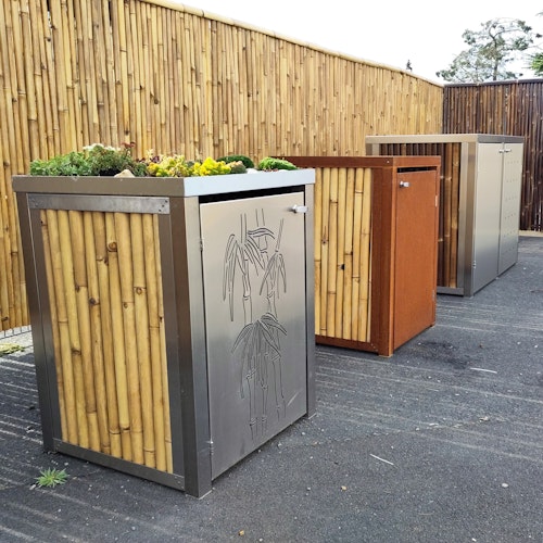 BambusBASIS Mülltonnenbox Edelstahl für 240 l-Tonne  -  1-/2-/3-er Box