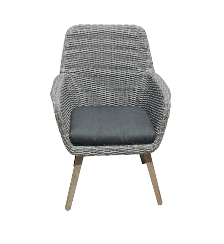 Garden Pleasure Gartenmöbel Set OAKLAND / RAPALLO, Tisch 200 x 100 + 4 Sessel, Akazie / Polyrattan Grau / Kissen 100 % Polyester Dunkelgrau