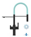 Vorschaubild 4 Wege Wasserhahn Küchenarmatur, FC, mit 360° schwenkbarem Auslauf, abnehmbare 2 strahl Handbrause, Schwarz Matt / Türkis