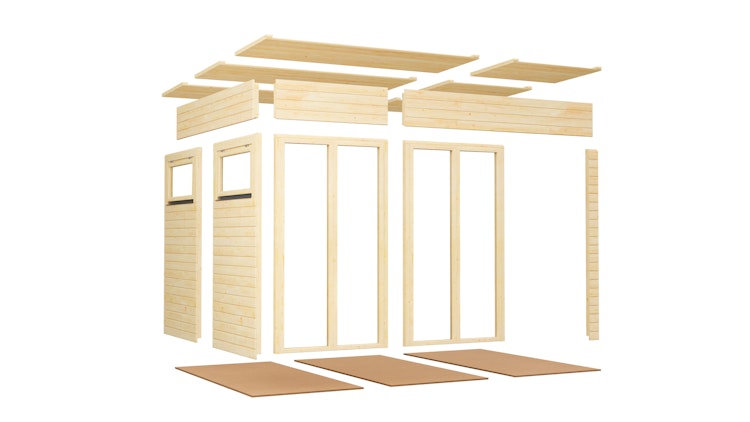 Bertilo Element-Gartenhaus Cubus 3 Office inkl. Lounge-Anbau - 19 mm