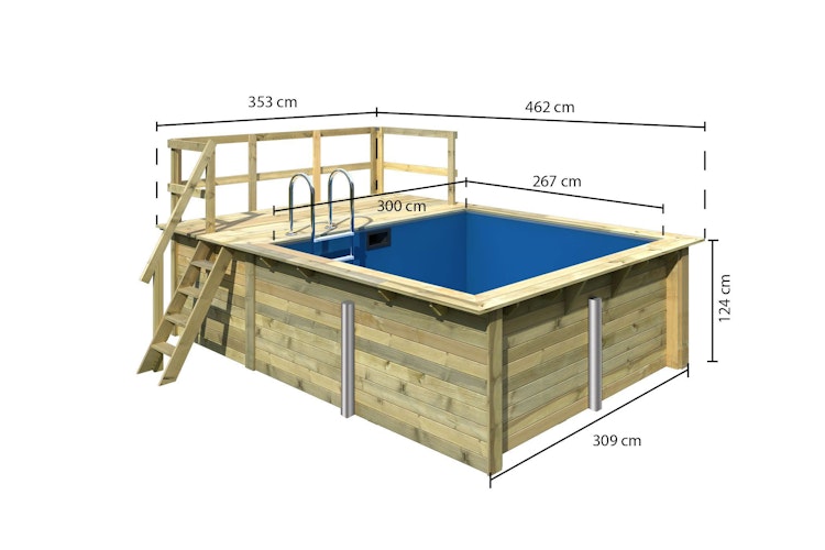 Karibu Rechteck Pool Gr. 1 - 350 x 320 cm - kesseldruckimprägniert Sparset mit Filteranlage