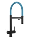 Vorschaubild 3 Wege Wasserhahn Küchenarmatur, Edelstahl Massiv mit 360° schwenkbarem Auslauf und abnehmbare 2 strahl Handbrause, PVD Schwarz Matt / Hellblau