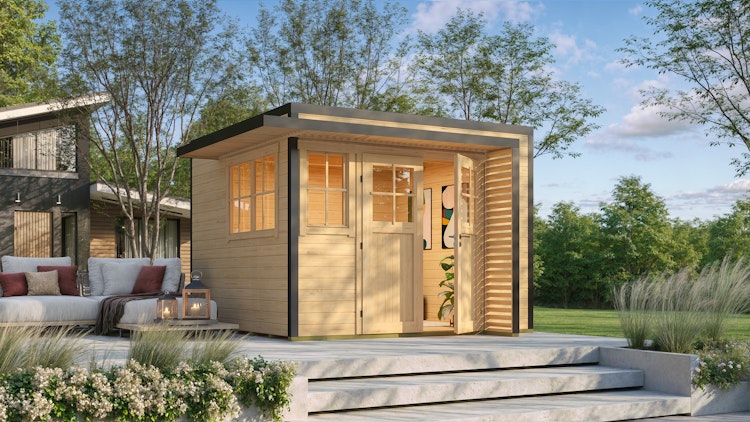 Weka Design Gartenhaus Pure Garden Amberley mit Massivholz-Doppeltür - 28 mm 