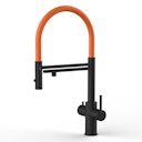 Vorschaubild 5 Wege Wasserhahn Küchenarmatur, Edelstahl Massiv mit 360° schwenkbarem Auslauf, abnehmbare 2 strahl Handbrause, PVD Schwarz Matt / Orange
